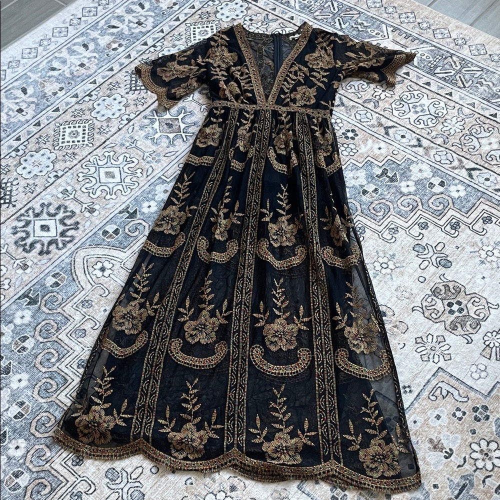 Versace inspired Elegant Black and Gold Embroidered Dress